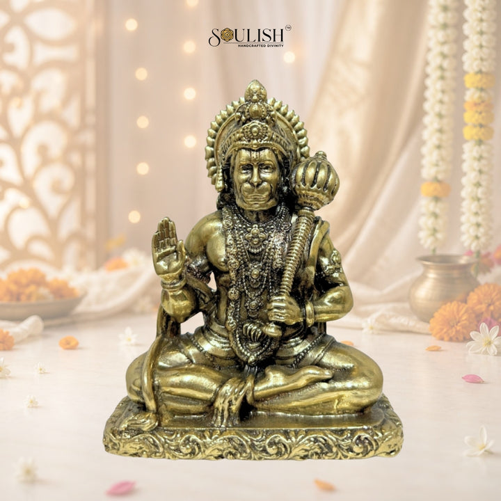 Lord Hanuman Brass Idol | Handcrafted Pure Brass Hanuman Murti for Home Temple