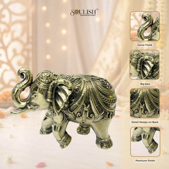 Elephant Brass Idol | Handcrafted Brass Elephant Statue for Vastu & Home Décor