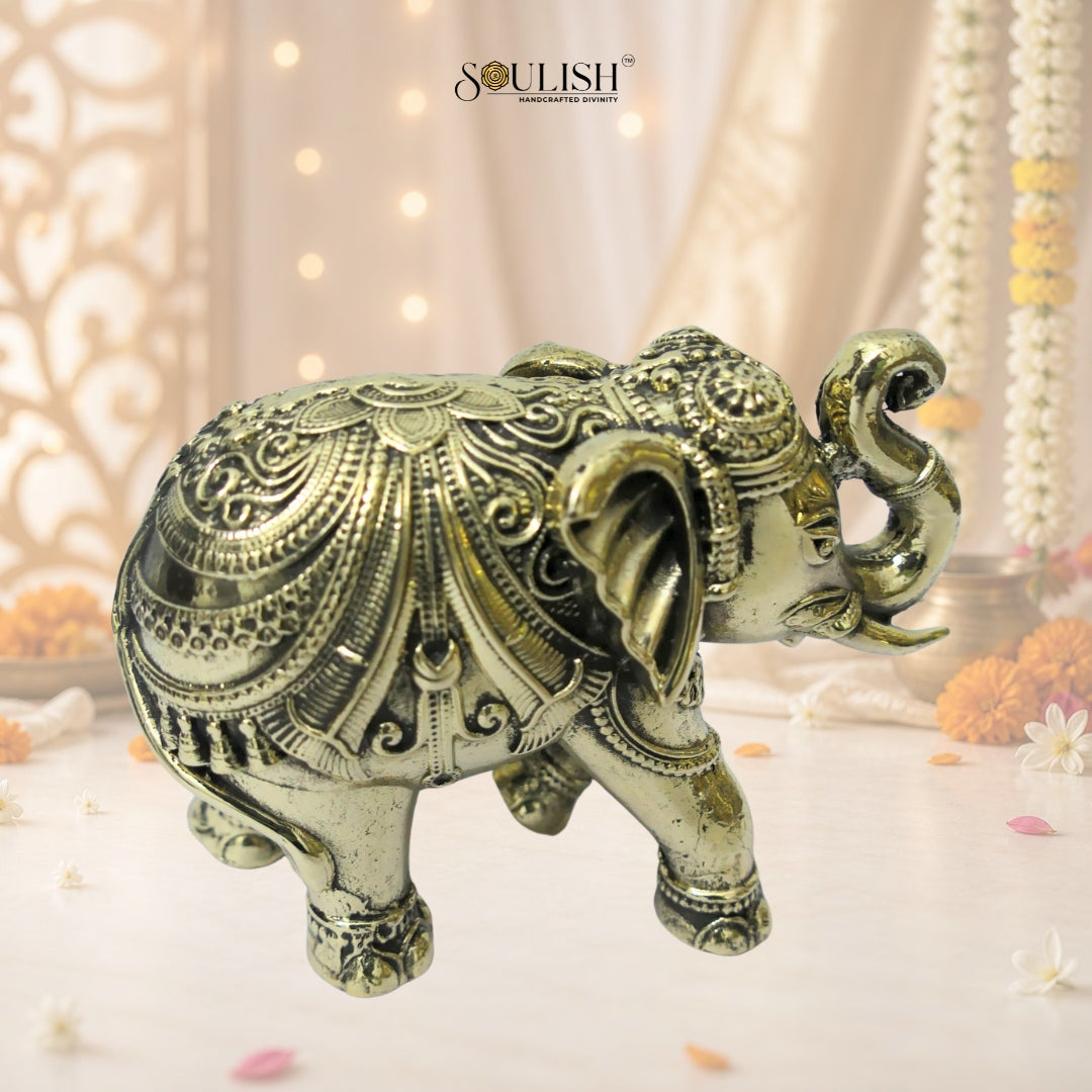 Elephant Brass Idol | Handcrafted Brass Elephant Statue for Vastu & Home Décor
