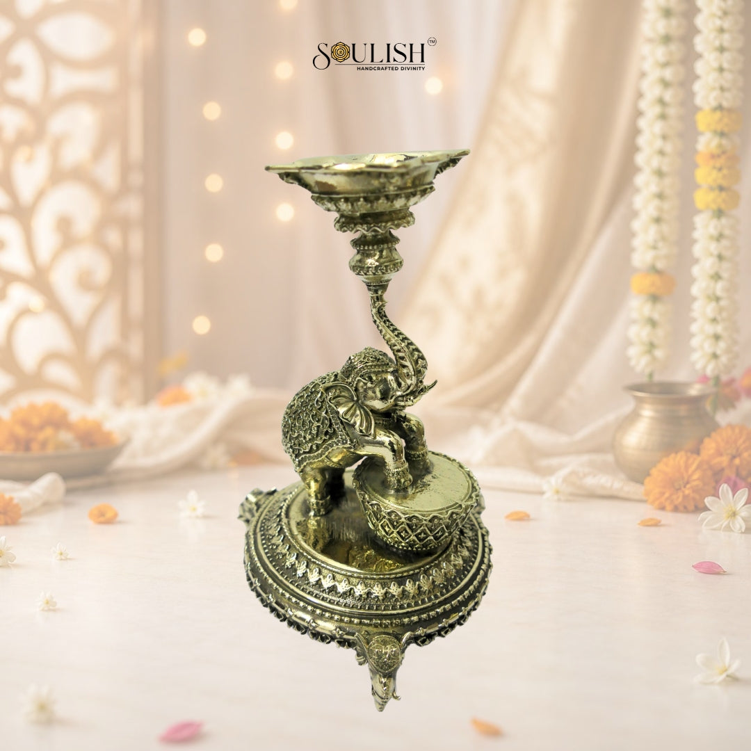 Elephant Brass Diya- Elephant Lamp Oil Diya