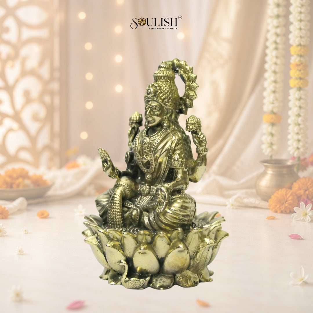 Lakshmi on lotus with swan brass idol