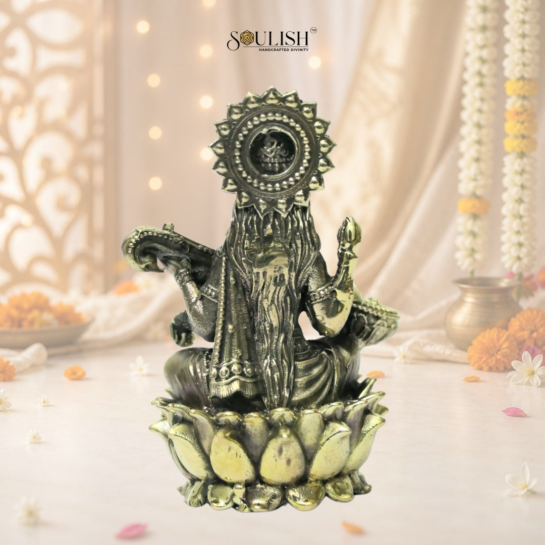 Saraswati on Lotus Brass Idol