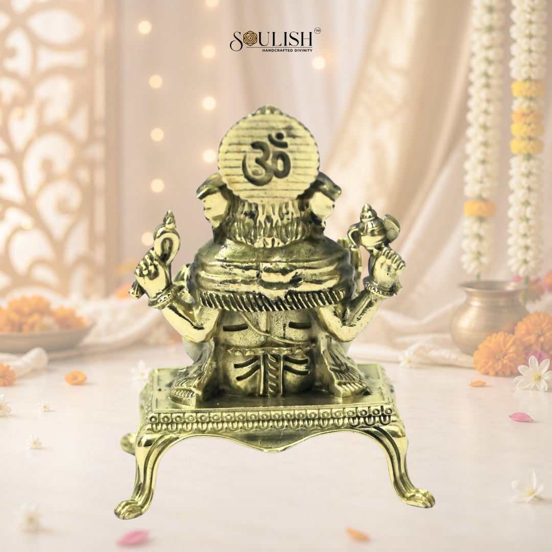 Ganesha Sitting on Sinhasan Brass Idol