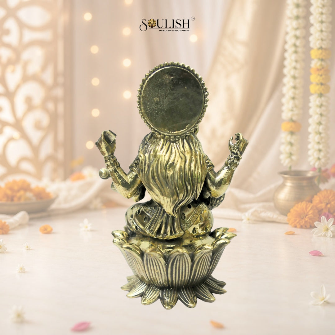 Saraswati on Lotus Playing Sitar Brass Idol