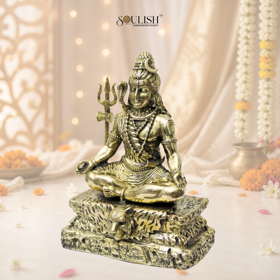 Lord Shiva Meditating Brass Idol – Spiritual Home Décor & Divine Sculpture