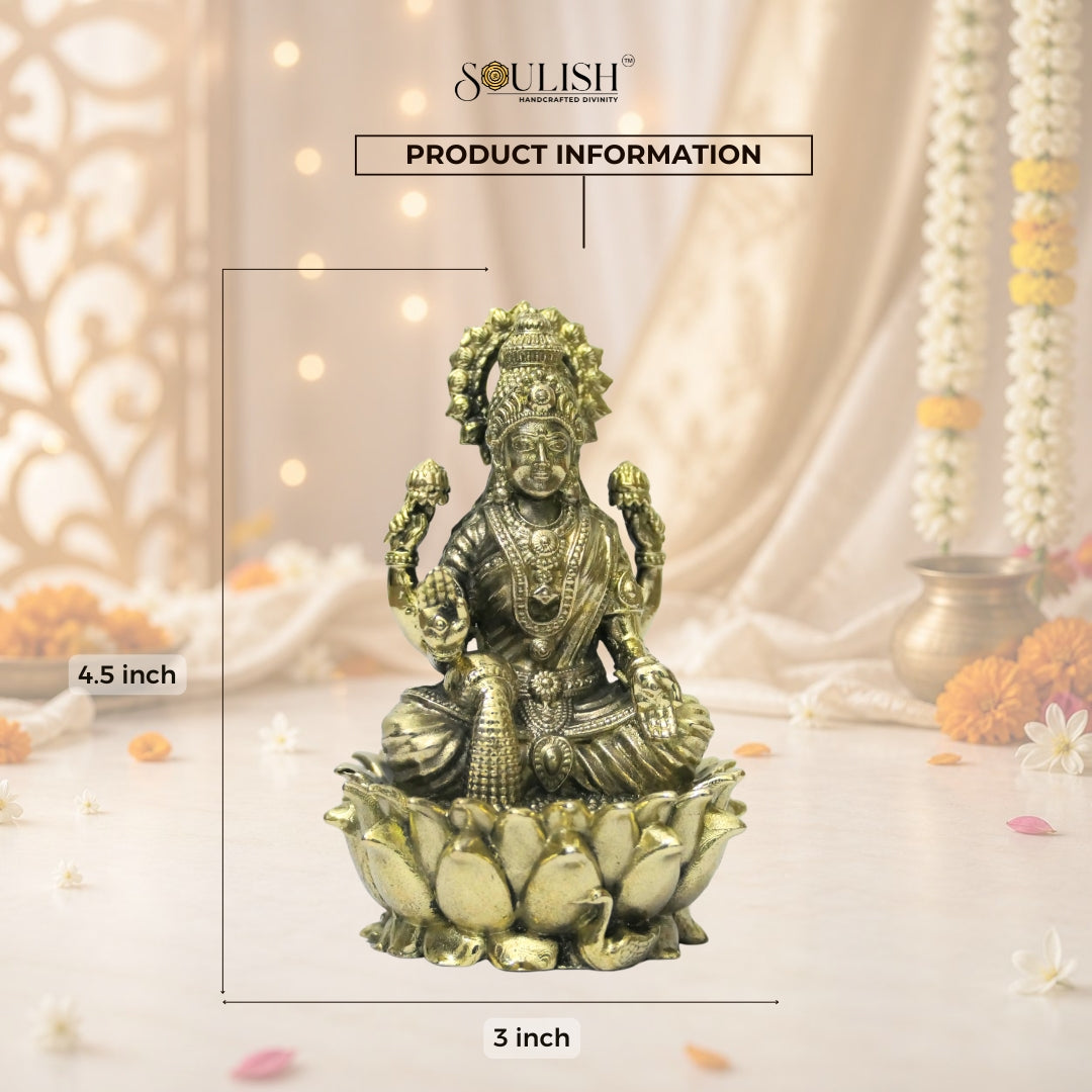 Lakshmi on lotus with swan brass idol