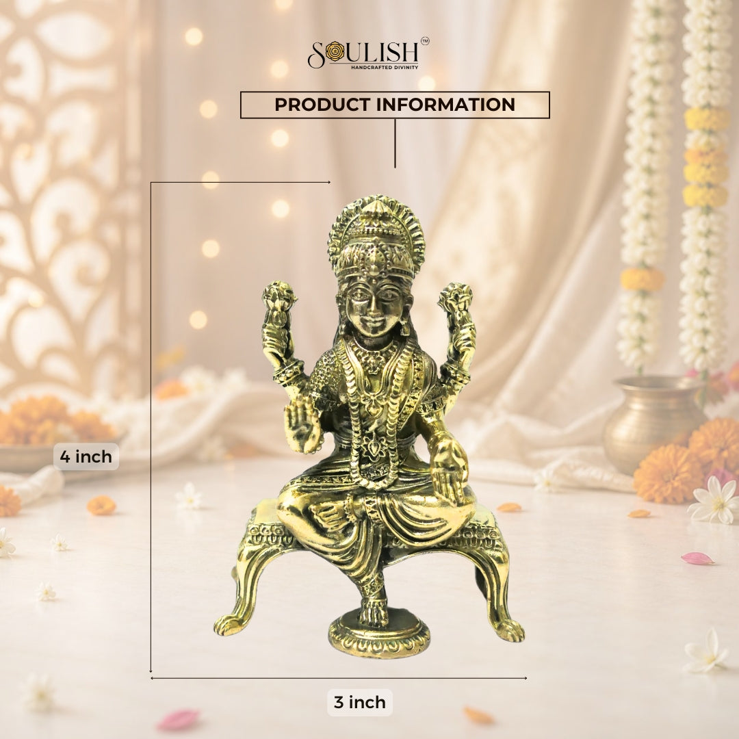 Lakshmi Sitting on Sinhasan Brass Idol