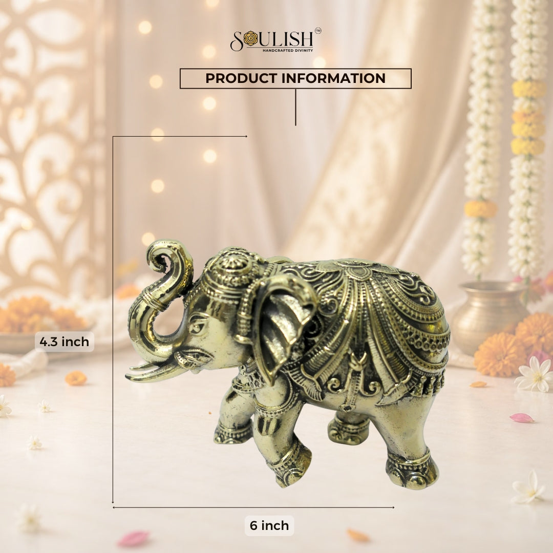 Elephant Brass Idol | Handcrafted Brass Elephant Statue for Vastu & Home Décor