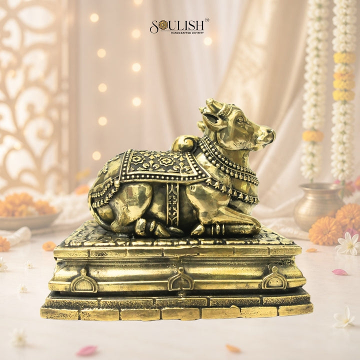 Nandi Brass Statue – Sacred Bull of Lord Shiva, Spiritual Home Décor