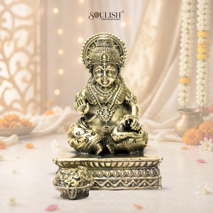 Lord Kuber Brass Idol – God of Wealth & Prosperity, Spiritual Home Décor