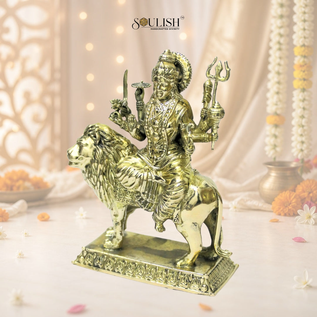 Sherawali Mata Brass Idol – Goddess Durga, Spiritual Home Décor