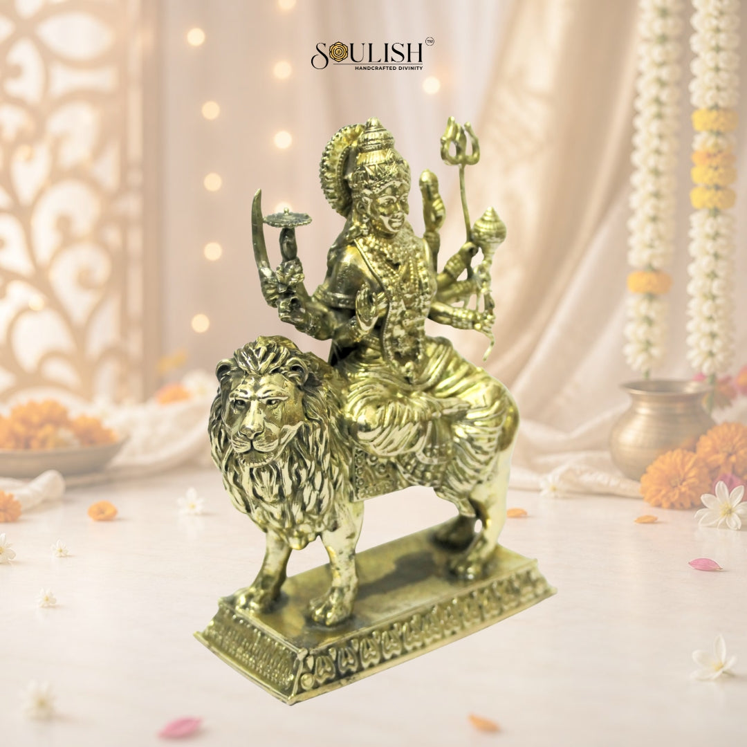Sherawali Mata Brass Idol – Goddess Durga, Spiritual Home Décor