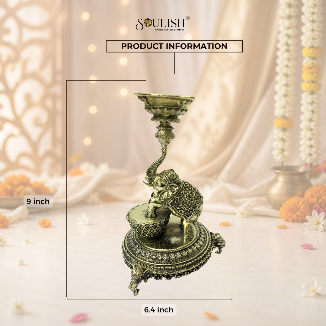Elephant Brass Diya- Elephant Lamp Oil Diya