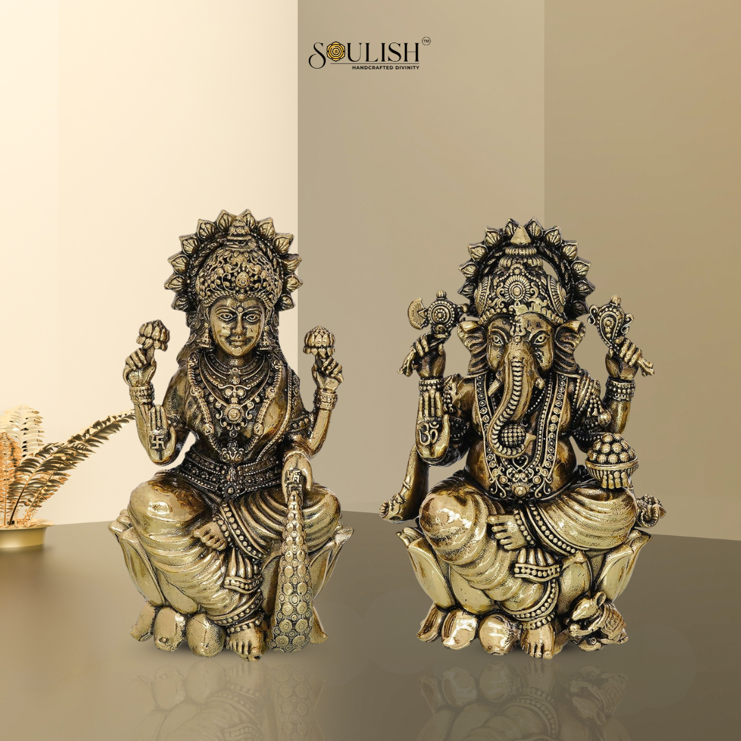 Brass Maa Laxmi Ganesha Sitting on Kamal Idol Set