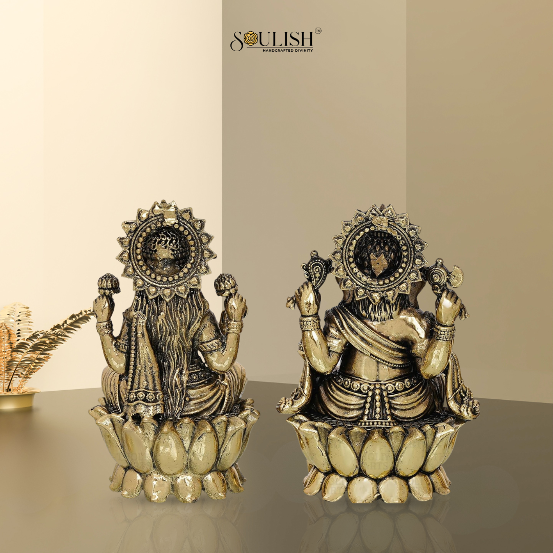 Brass Maa Laxmi Ganesha Sitting on Kamal Idol Set