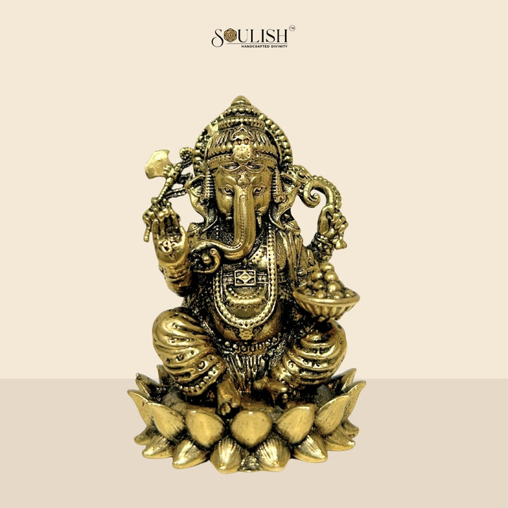 Lord Ganesha Brass Idol | Handcrafted Pure Brass Ganpati Murti for Home Temple