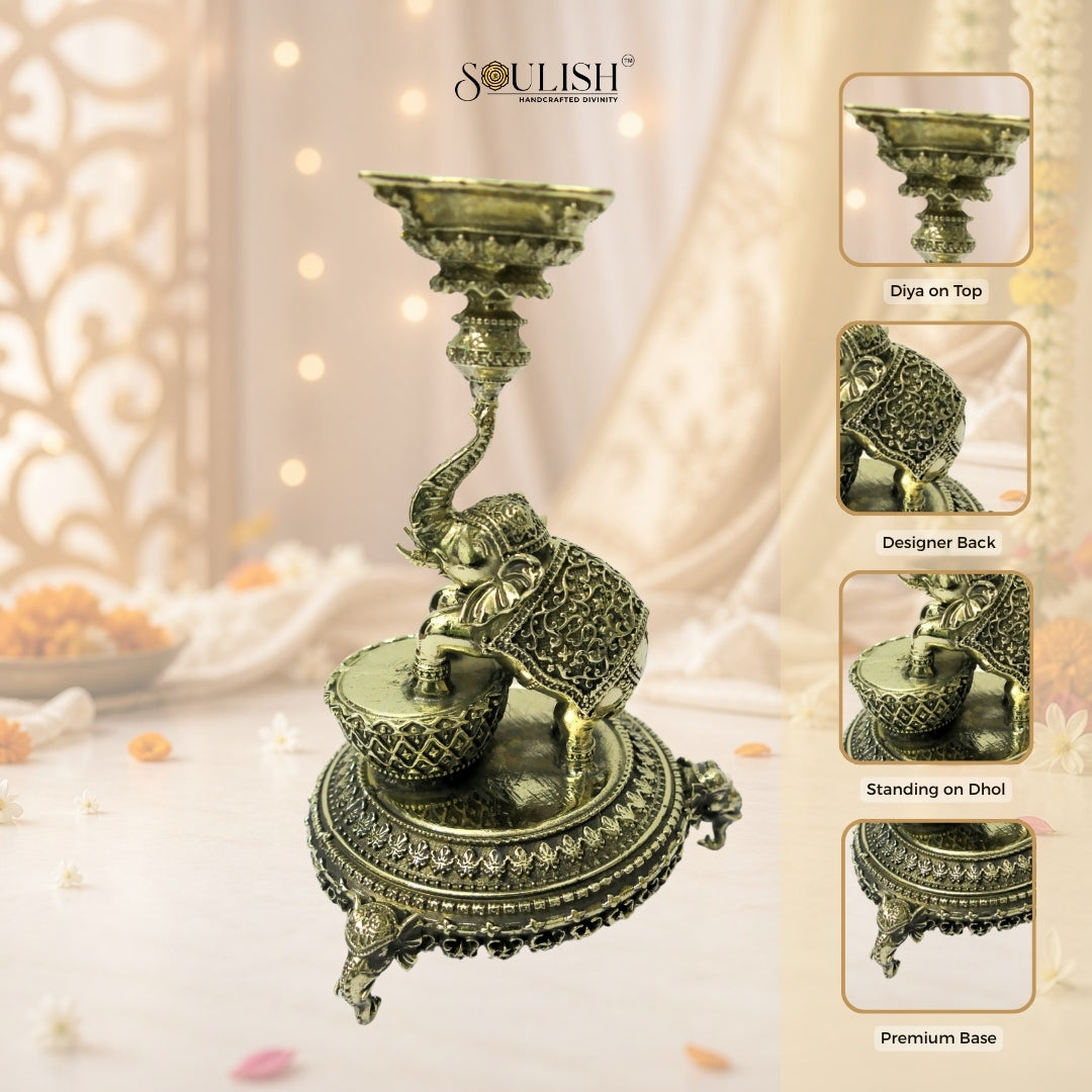 Elephant Brass Diya- Elephant Lamp Oil Diya