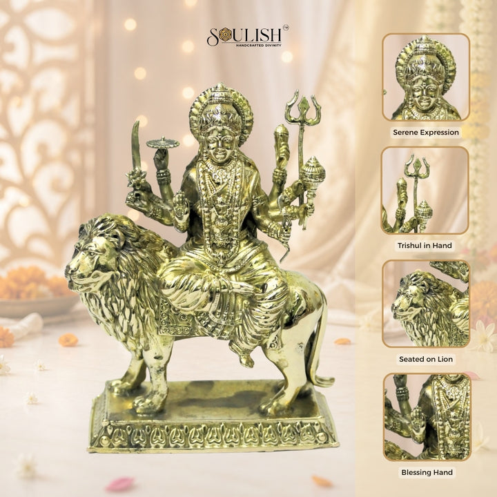 Sherawali Mata Brass Idol – Goddess Durga, Spiritual Home Décor