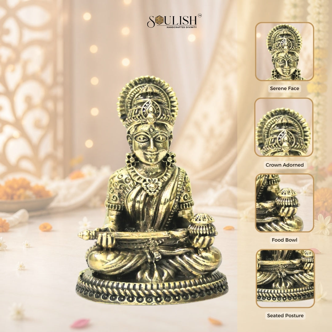 Goddess Annapurna Brass Idol | Handcrafted Annapurna Devi Murti for Home Temple
