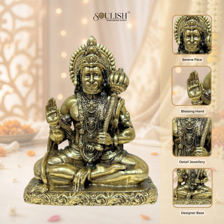 Lord Hanuman Brass Idol | Handcrafted Pure Brass Hanuman Murti for Home Temple