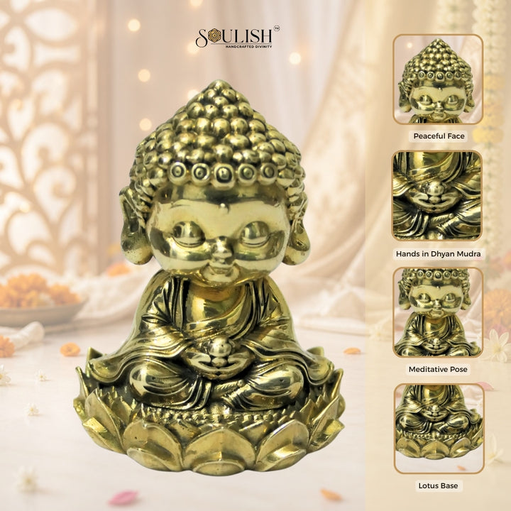 Little Buddha Meditating Brass Idol – Peaceful Spiritual Home Décor